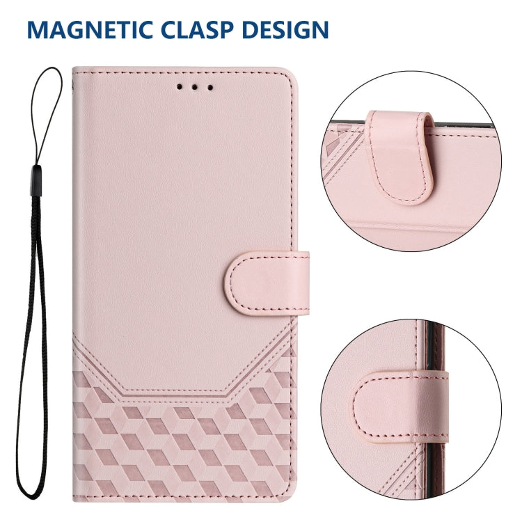 For Google Pixel 9 / 9 Pro Honeycomb Embossing RFID Leather Phone Case(Pink) - Google Cases by buy2fix | Online Shopping UK | buy2fix