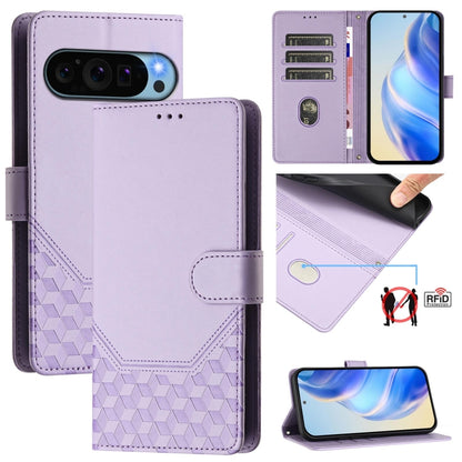 For Google Pixel 9 / 9 Pro Honeycomb Embossing RFID Leather Phone Case(Light Purple) - Google Cases by buy2fix | Online Shopping UK | buy2fix