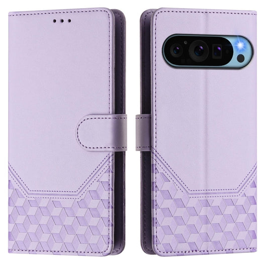 For Google Pixel 9 / 9 Pro Honeycomb Embossing RFID Leather Phone Case(Light Purple) by buy2fix