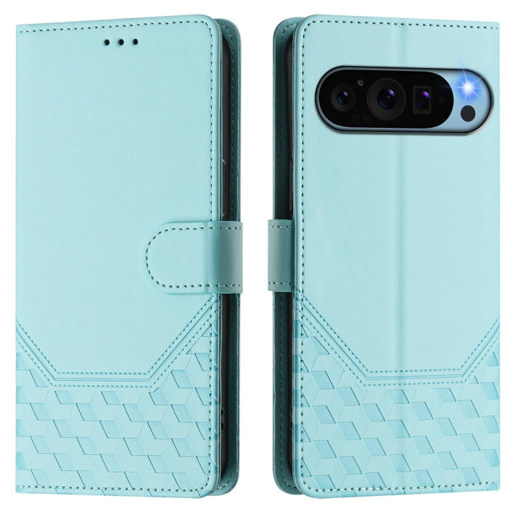 For Google Pixel 9 Pro XL Honeycomb Embossing RFID Leather Phone Case(Mint Green) by buy2fix