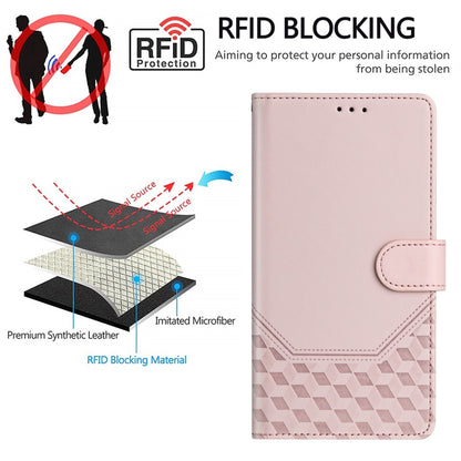 For Google Pixel 9 Pro XL Honeycomb Embossing RFID Leather Phone Case(Pink) - Google Cases by buy2fix | Online Shopping UK | buy2fix