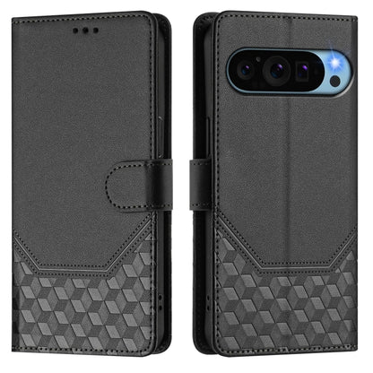 For Google Pixel 9 Pro XL Honeycomb Embossing RFID Leather Phone Case(Black) - Google Cases by buy2fix | Online Shopping UK | buy2fix