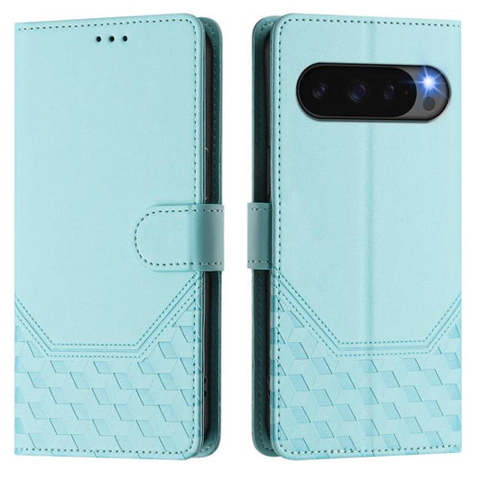 For Google Pixel 10 5G / 10 Pro 5G Global Honeycomb Embossing RFID Leather Phone Case(Mint Green) - Google Cases by buy2fix | Online Shopping UK | buy2fix