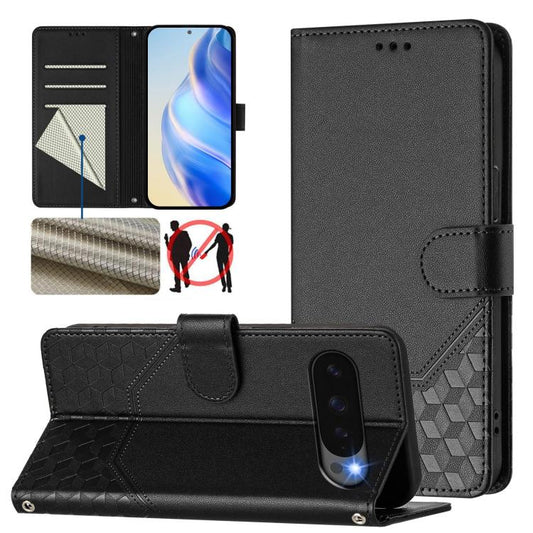 For Google Pixel 10 5G / 10 Pro 5G Global Honeycomb Embossing RFID Leather Phone Case(Black) - Google Cases by buy2fix | Online Shopping UK | buy2fix
