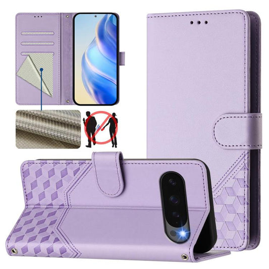 For Google Pixel 10 5G / 10 Pro 5G Global Honeycomb Embossing RFID Leather Phone Case(Light Purple) - Google Cases by buy2fix | Online Shopping UK | buy2fix