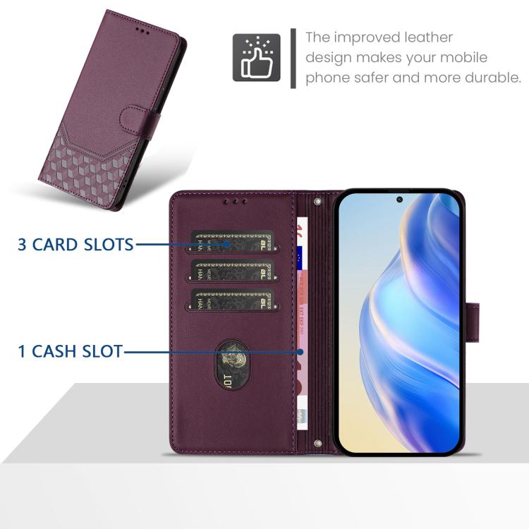 For Google Pixel 10 5G / 10 Pro 5G Global Honeycomb Embossing RFID Leather Phone Case(Violet) - Google Cases by buy2fix | Online Shopping UK | buy2fix