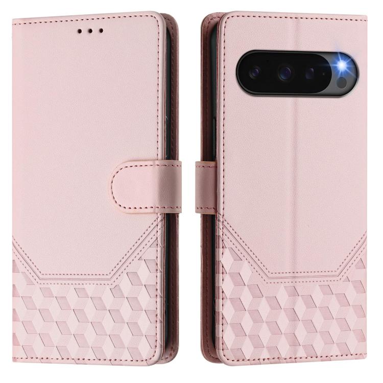For Google Pixel 10 Pro XL 5G Global Honeycomb Embossing RFID Leather Phone Case(Pink) - Google Cases by buy2fix | Online Shopping UK | buy2fix
