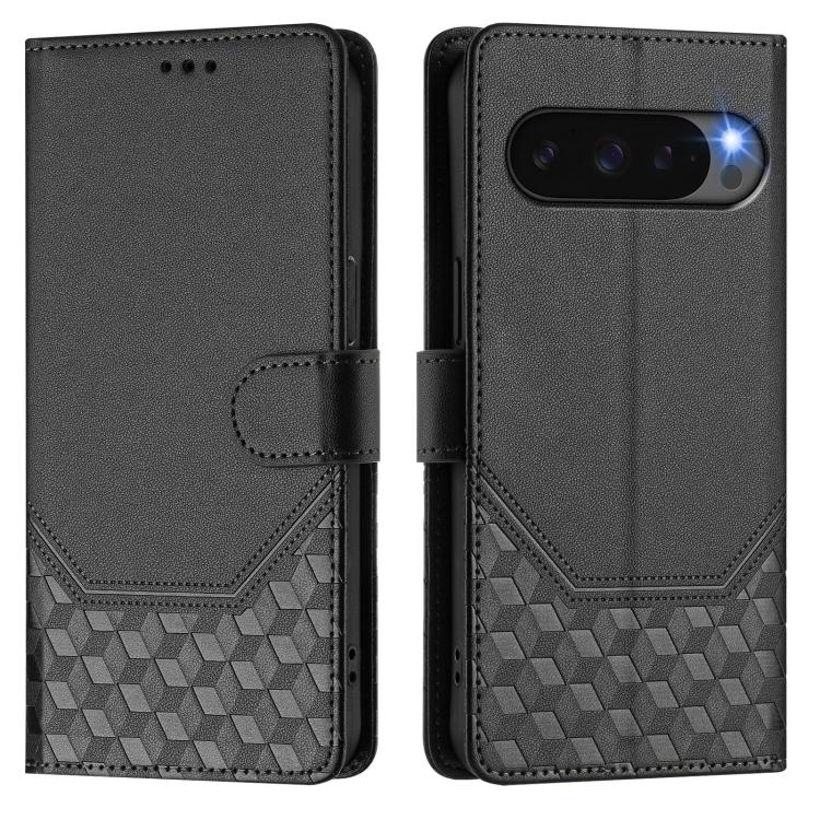 For Google Pixel 10 Pro XL 5G Global Honeycomb Embossing RFID Leather Phone Case(Black) - Google Cases by buy2fix | Online Shopping UK | buy2fix