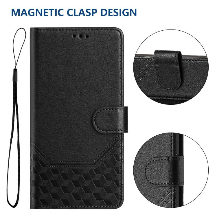 For Google Pixel 10 Pro XL 5G Global Honeycomb Embossing RFID Leather Phone Case(Black) - Google Cases by buy2fix | Online Shopping UK | buy2fix