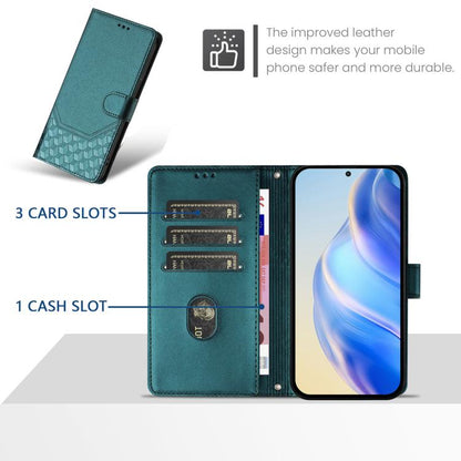 For Google Pixel 10 Pro XL 5G Global Honeycomb Embossing RFID Leather Phone Case(Peacock Green) - Google Cases by buy2fix | Online Shopping UK | buy2fix