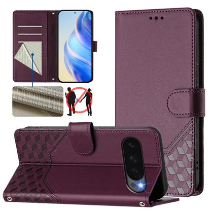For Google Pixel 10 Pro XL 5G Global Honeycomb Embossing RFID Leather Phone Case(Violet) - Google Cases by buy2fix | Online Shopping UK | buy2fix