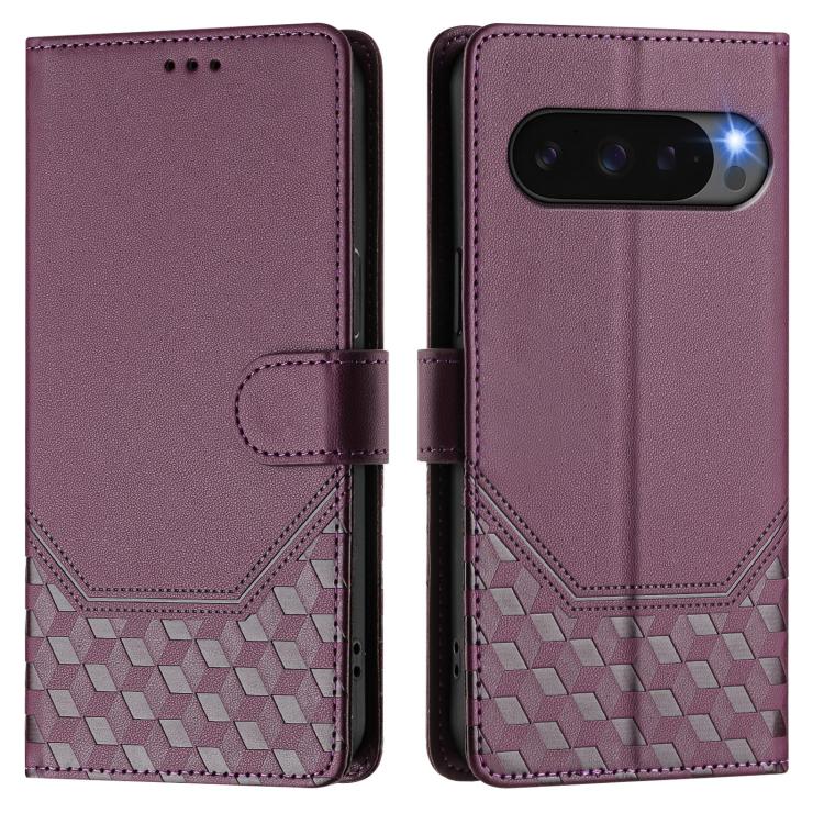 For Google Pixel 10 Pro XL 5G Global Honeycomb Embossing RFID Leather Phone Case(Violet) - Google Cases by buy2fix | Online Shopping UK | buy2fix