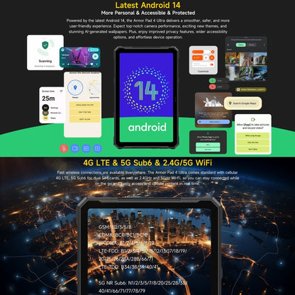 Ulefone Armor Pad 4 Ultra Rugged Tablet PC, 8GB+256GB, 10.36 inch Android 14 MediaTek Dimensity 6300 Octa Core 5G Network, EU Plug(Black) - Other by Ulefone | Online Shopping UK | buy2fix