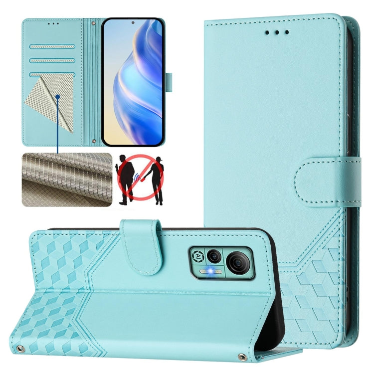For Ulefone Note 14 Honeycomb Embossing RFID Leather Phone Case(Mint Green) by buy2fix