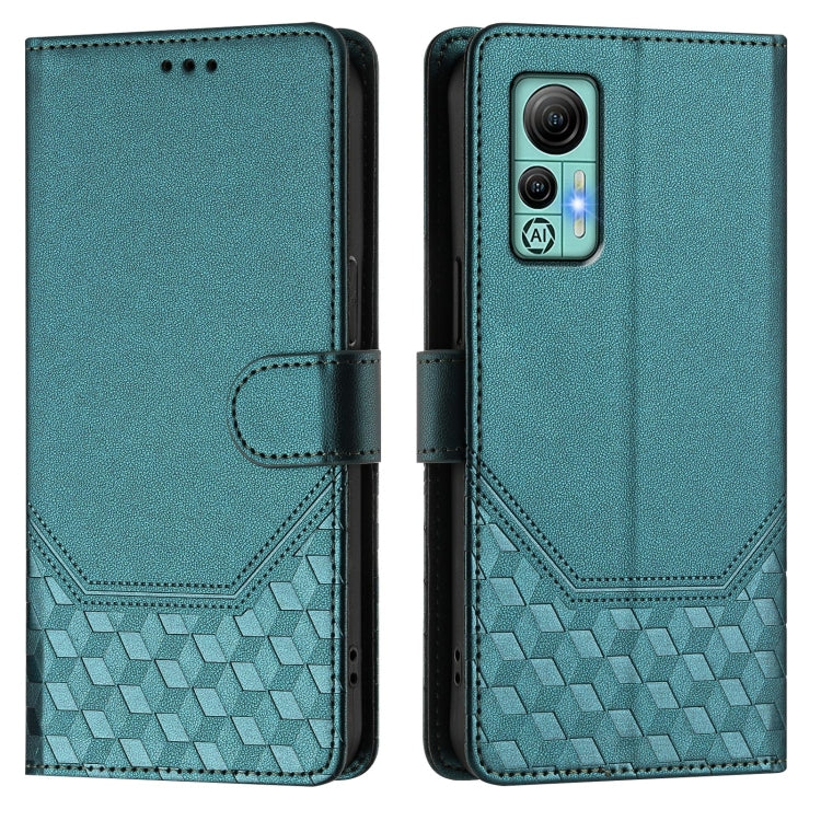 For Ulefone Note 14 Honeycomb Embossing RFID Leather Phone Case(Peacock Green) by buy2fix