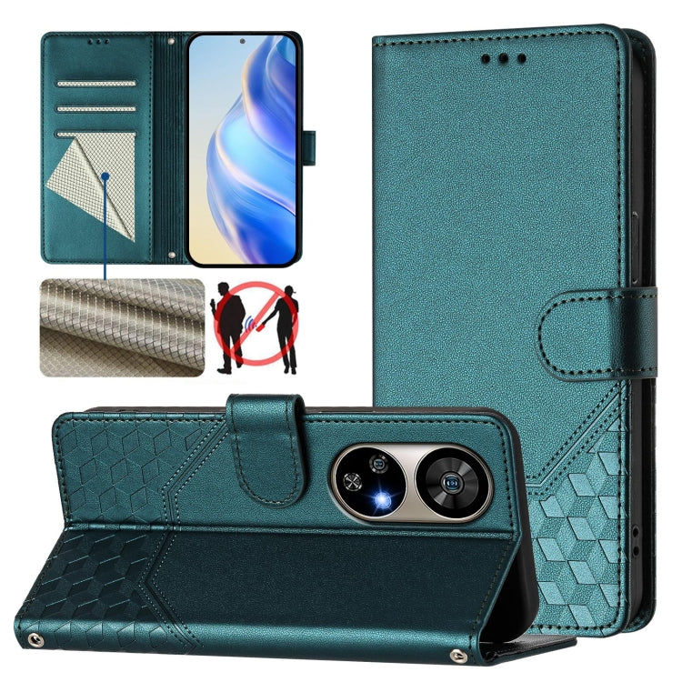 For Ulefone Note 17 Pro Honeycomb Embossing RFID Leather Phone Case(Peacock Green) by buy2fix