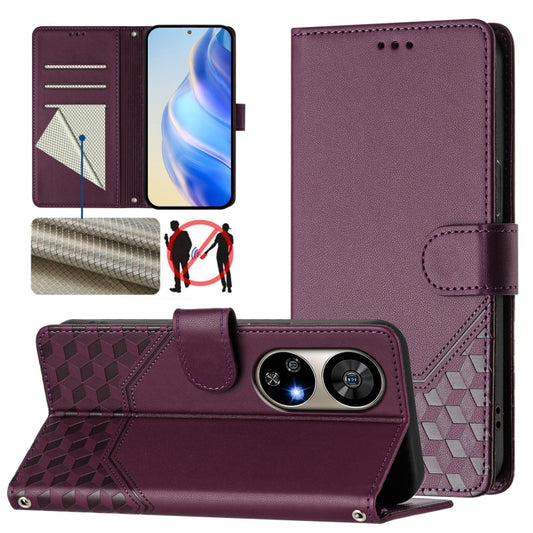 For Ulefone Note 17 Pro Honeycomb Embossing RFID Leather Phone Case(Violet) by buy2fix