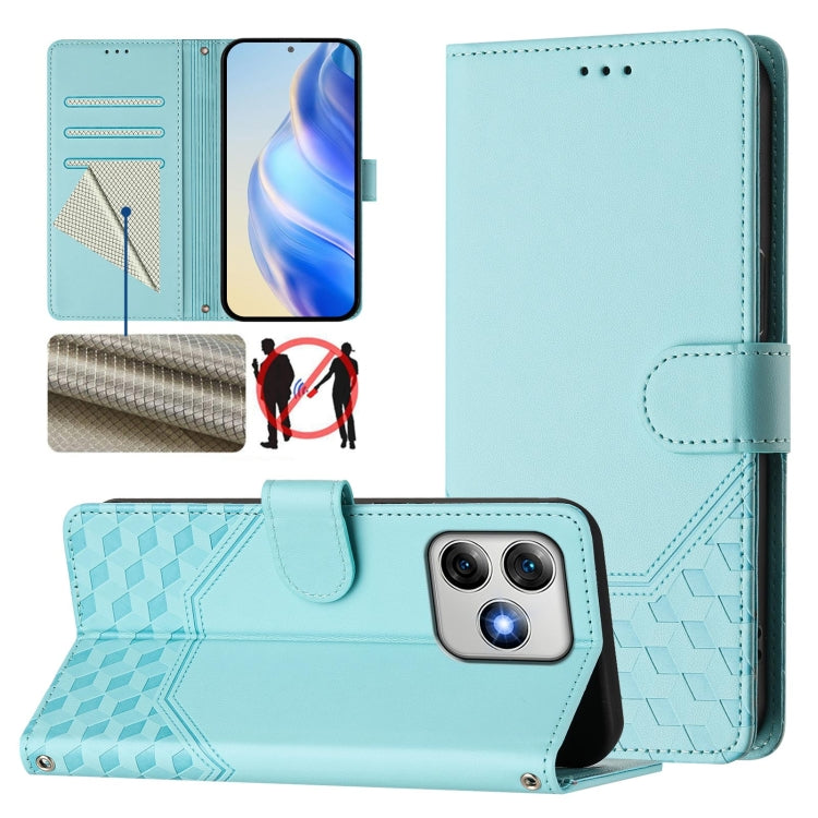 For Ulefone Note 18 Ultra Honeycomb Embossing RFID Leather Phone Case(Mint Green) by buy2fix