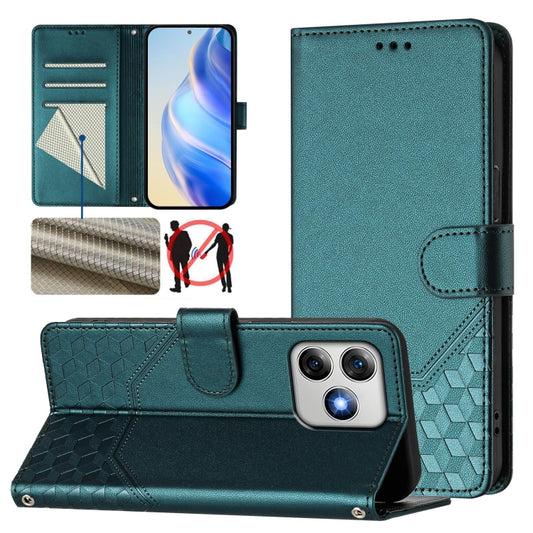 For Ulefone Note 18 Ultra Honeycomb Embossing RFID Leather Phone Case(Peacock Green) by buy2fix
