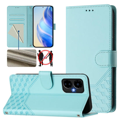For Boost Mobile Celero 5G 2024 Honeycomb Embossing RFID Leather Phone Case(Mint Green) by buy2fix