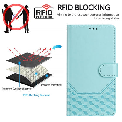 For Boost Mobile Celero 5G 2024 Honeycomb Embossing RFID Leather Phone Case(Mint Green) by buy2fix