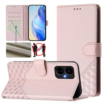 For Boost Mobile Celero 5G 2024 Honeycomb Embossing RFID Leather Phone Case(Pink) - More Brand by buy2fix | Online Shopping UK | buy2fix