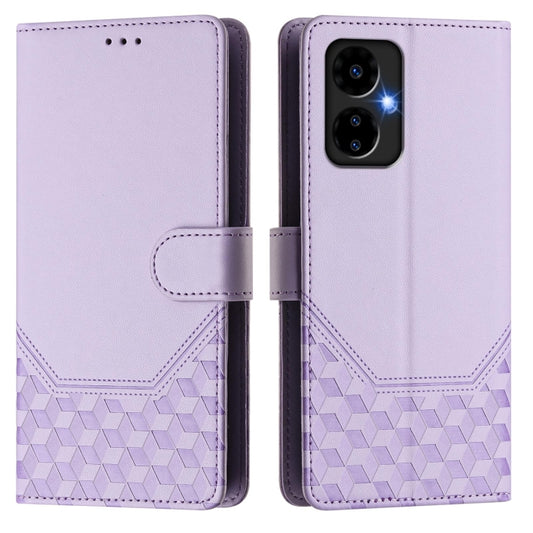 For Boost Mobile Celero 5G 2024 Honeycomb Embossing RFID Leather Phone Case(Light Purple) by buy2fix