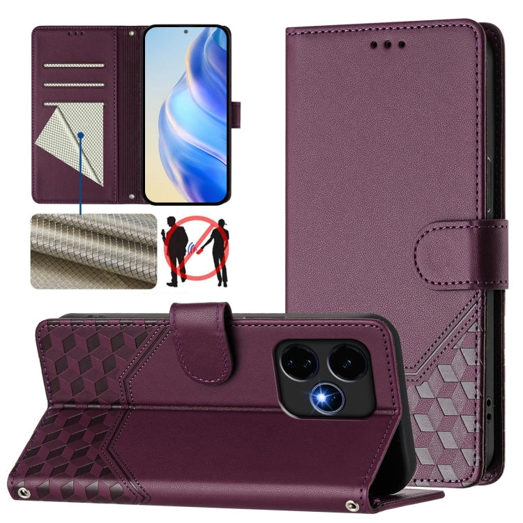 For Boost Mobile Celero 5G+ 2024 Honeycomb Embossing RFID Leather Phone Case(Violet) - More Brand by buy2fix | Online Shopping UK | buy2fix