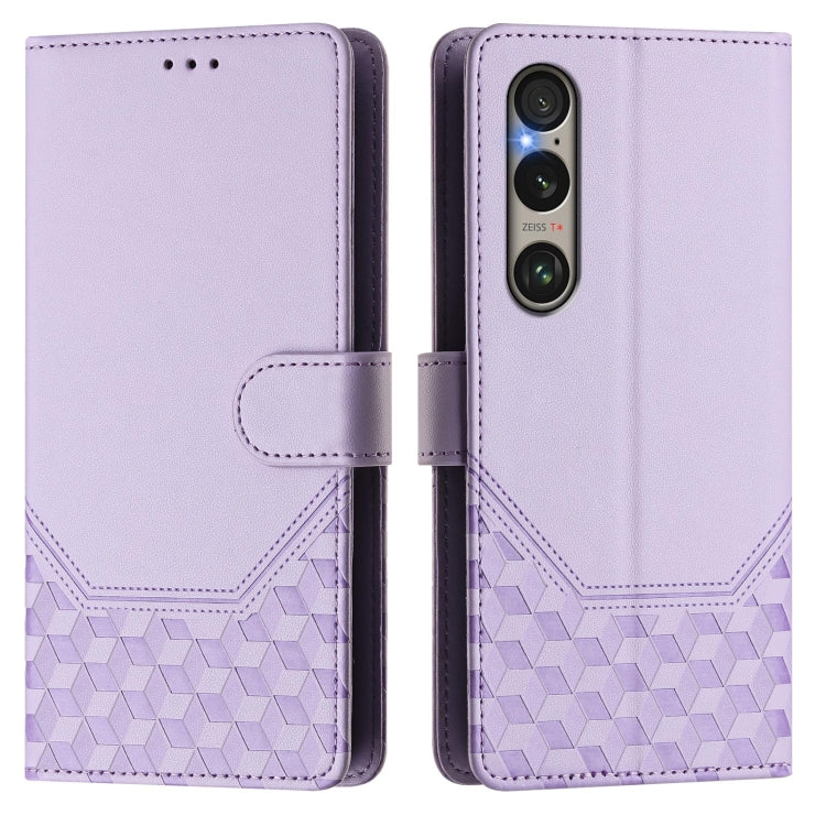 For Sony Xperia 1 VI 2024 Honeycomb Embossing RFID Leather Phone Case(Light Purple) - Sony Cases by buy2fix | Online Shopping UK | buy2fix