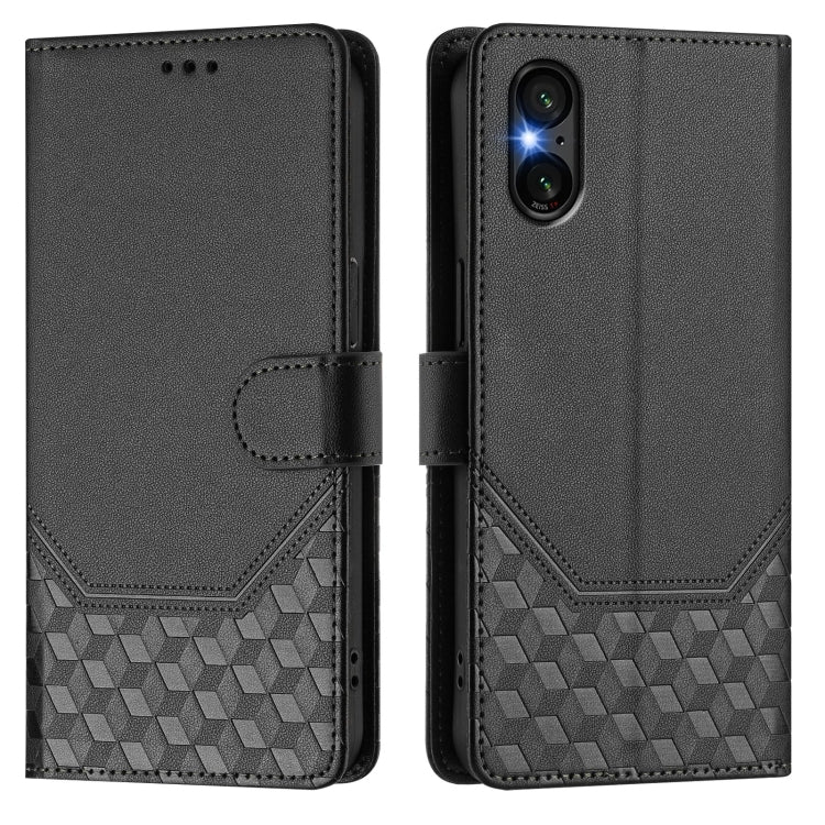 For Sony Xperia 5 VI 2024 Honeycomb Embossing RFID Leather Phone Case(Black) - Sony Cases by buy2fix | Online Shopping UK | buy2fix