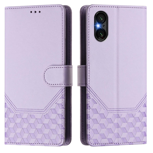For Sony Xperia 5 VI 2024 Honeycomb Embossing RFID Leather Phone Case(Light Purple) by buy2fix
