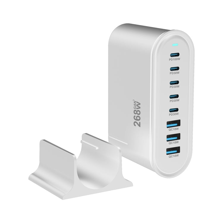 YMX-968 268W 5Type-C, 3USB 8-Ports Desktop Fast Charger, Plug Type:UK Plug(White) - Multifunction Charger by buy2fix | Online Shopping UK | buy2fix