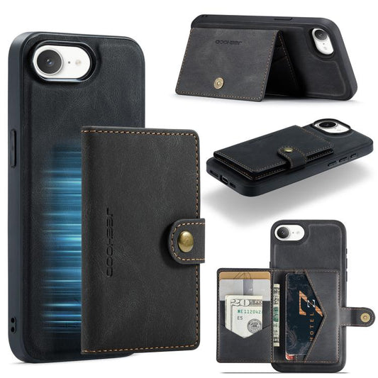 For iPhone 16e JEEHOOD J01 Retro Magnetic Detachable Wallet Phone Case(Black) - iPhone 16e Cases by JEEHOOD | Online Shopping UK | buy2fix