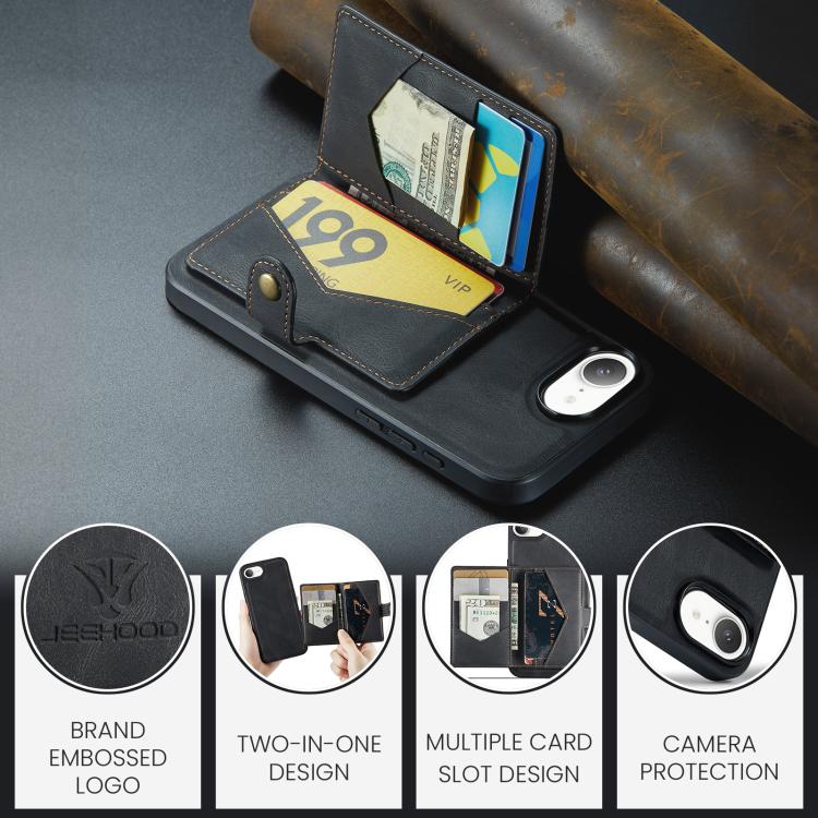 For iPhone 16e JEEHOOD J01 Retro Magnetic Detachable Wallet Phone Case(Black) - iPhone 16e Cases by JEEHOOD | Online Shopping UK | buy2fix
