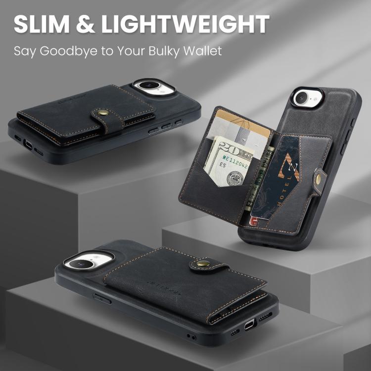 For iPhone 16e JEEHOOD J01 Retro Magnetic Detachable Wallet Phone Case(Black) - iPhone 16e Cases by JEEHOOD | Online Shopping UK | buy2fix