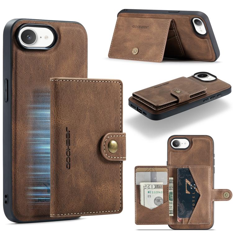 For iPhone 16e JEEHOOD J01 Retro Magnetic Detachable Wallet Phone Case(Brown) - iPhone 16e Cases by JEEHOOD | Online Shopping UK | buy2fix