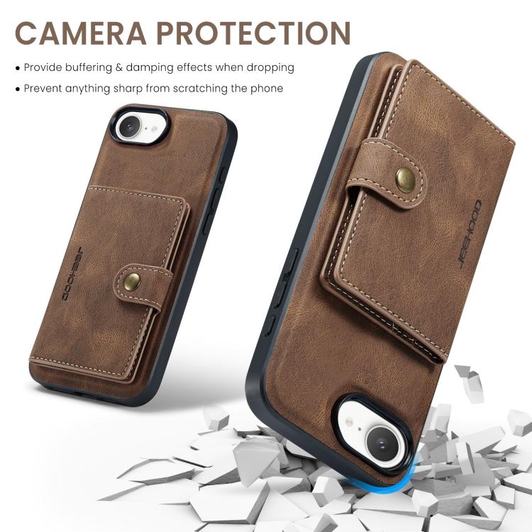 For iPhone 16e JEEHOOD J01 Retro Magnetic Detachable Wallet Phone Case(Brown) - iPhone 16e Cases by JEEHOOD | Online Shopping UK | buy2fix