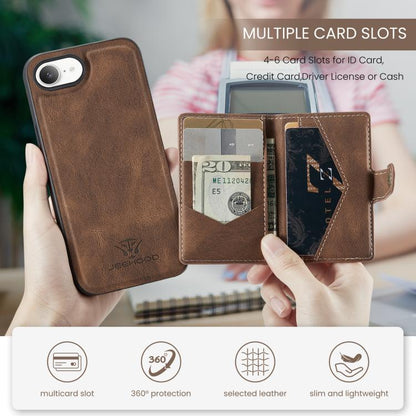 For iPhone 16e JEEHOOD J01 Retro Magnetic Detachable Wallet Phone Case(Brown) - iPhone 16e Cases by JEEHOOD | Online Shopping UK | buy2fix