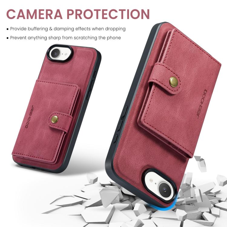 For iPhone 16e JEEHOOD J01 Retro Magnetic Detachable Wallet Phone Case(Red) - iPhone 16e Cases by JEEHOOD | Online Shopping UK | buy2fix