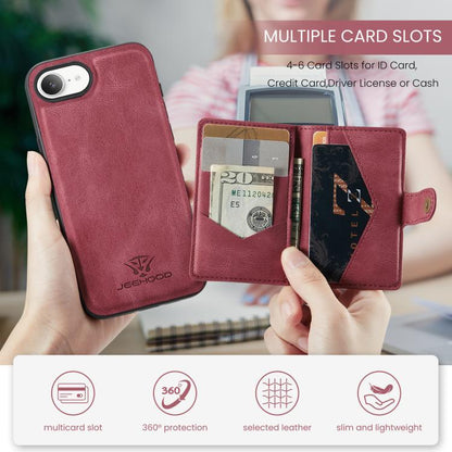 For iPhone 16e JEEHOOD J01 Retro Magnetic Detachable Wallet Phone Case(Red) - iPhone 16e Cases by JEEHOOD | Online Shopping UK | buy2fix