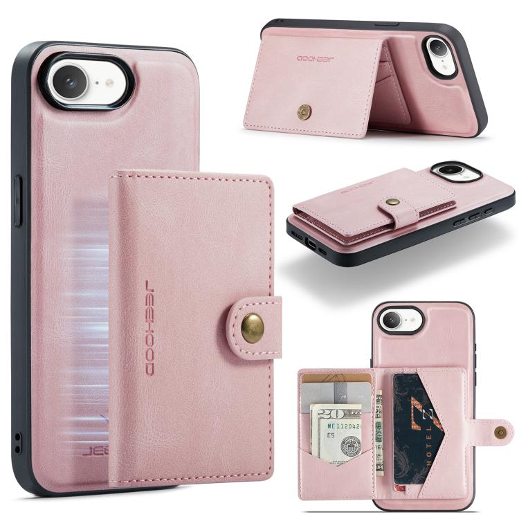 For iPhone 16e JEEHOOD J01 Retro Magnetic Detachable Wallet Phone Case(Pink) - iPhone 16e Cases by JEEHOOD | Online Shopping UK | buy2fix