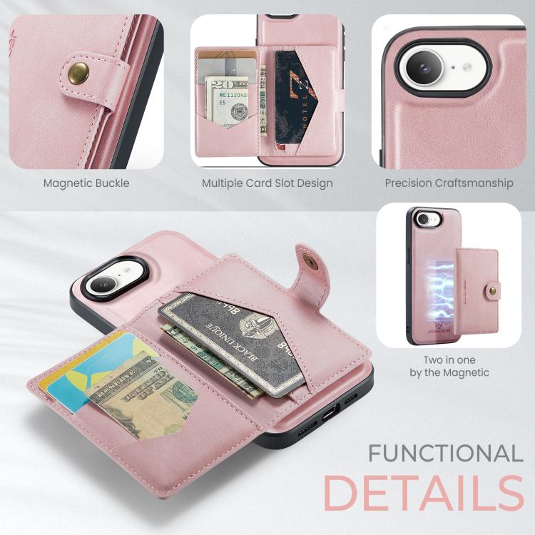 For iPhone 16e JEEHOOD J01 Retro Magnetic Detachable Wallet Phone Case(Pink) - iPhone 16e Cases by JEEHOOD | Online Shopping UK | buy2fix