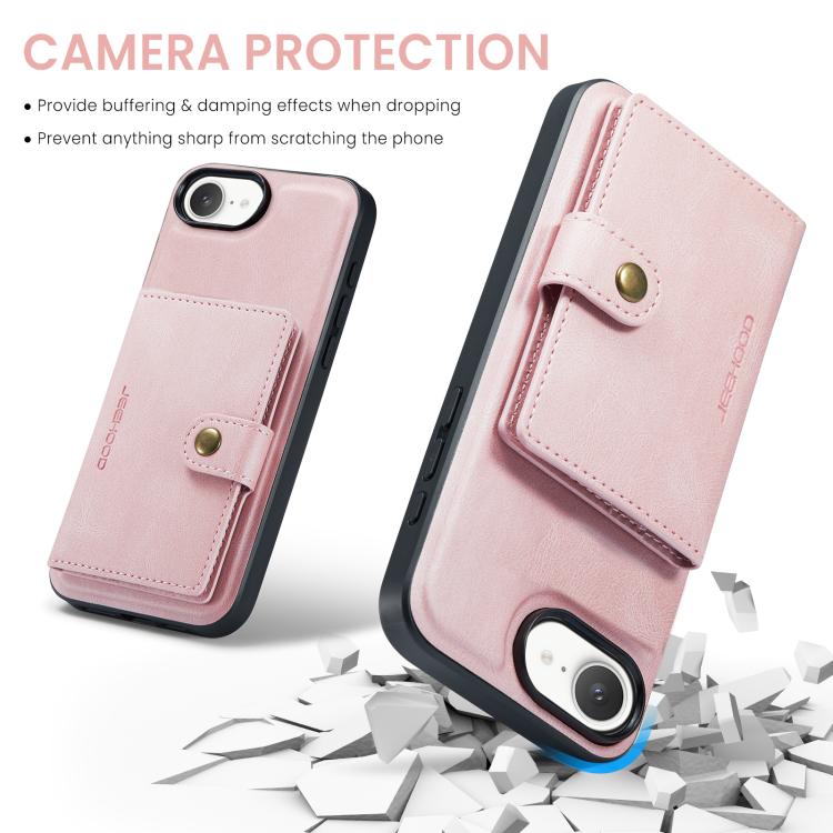 For iPhone 16e JEEHOOD J01 Retro Magnetic Detachable Wallet Phone Case(Pink) - iPhone 16e Cases by JEEHOOD | Online Shopping UK | buy2fix