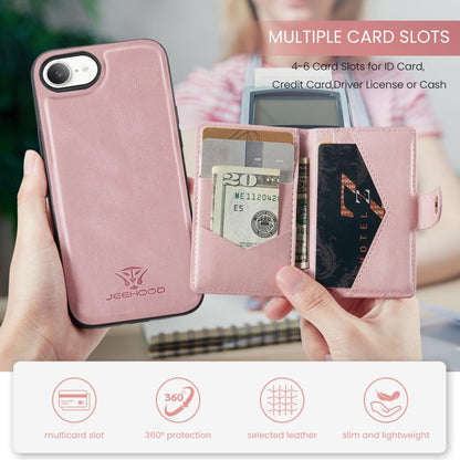 For iPhone 16e JEEHOOD J01 Retro Magnetic Detachable Wallet Phone Case(Pink) - iPhone 16e Cases by JEEHOOD | Online Shopping UK | buy2fix