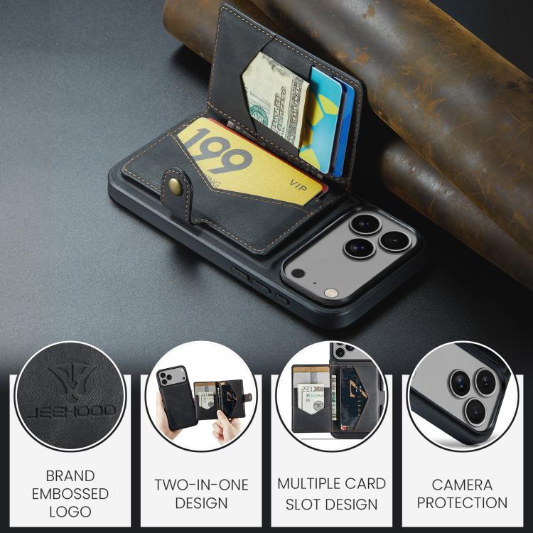 For iPhone 17 Pro Max JEEHOOD J01 Retro Magnetic Detachable Wallet Phone Case(Black) - iPhone 17 Pro Max Cases by JEEHOOD | Online Shopping UK | buy2fix