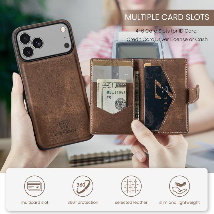 For iPhone 17 Pro Max JEEHOOD J01 Retro Magnetic Detachable Wallet Phone Case(Brown) - iPhone 17 Pro Max Cases by JEEHOOD | Online Shopping UK | buy2fix