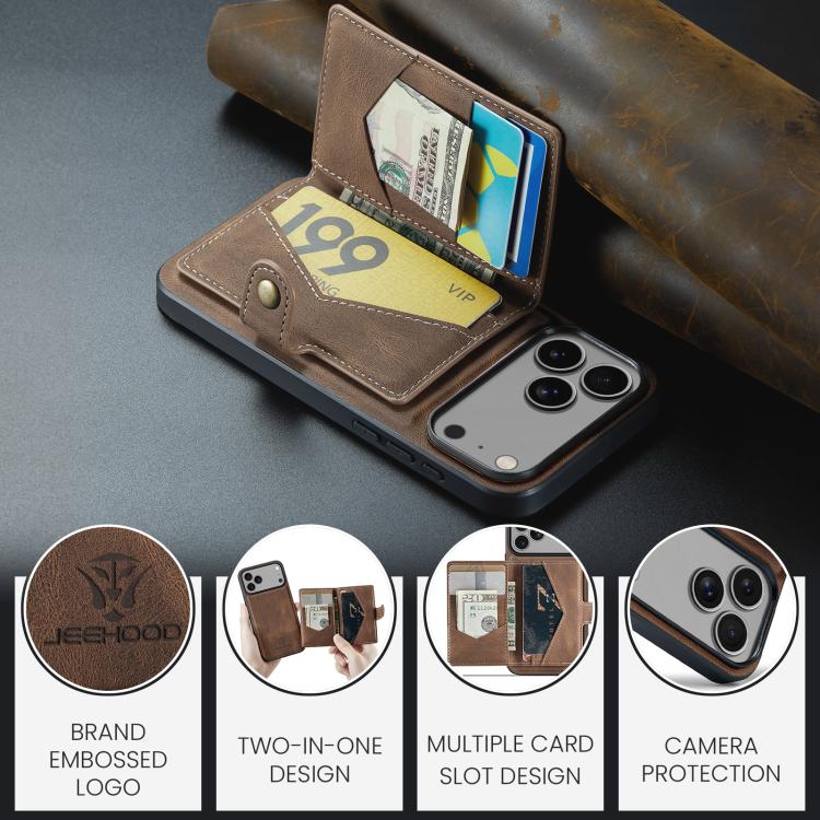 For iPhone 17 Pro Max JEEHOOD J01 Retro Magnetic Detachable Wallet Phone Case(Brown) - iPhone 17 Pro Max Cases by JEEHOOD | Online Shopping UK | buy2fix