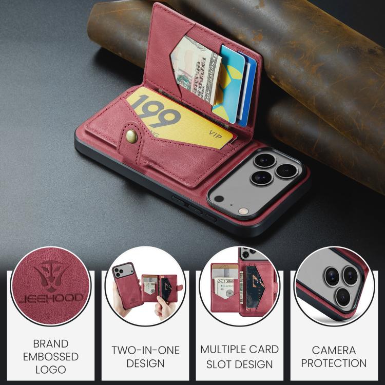 For iPhone 17 Pro Max JEEHOOD J01 Retro Magnetic Detachable Wallet Phone Case(Red) - iPhone 17 Pro Max Cases by JEEHOOD | Online Shopping UK | buy2fix