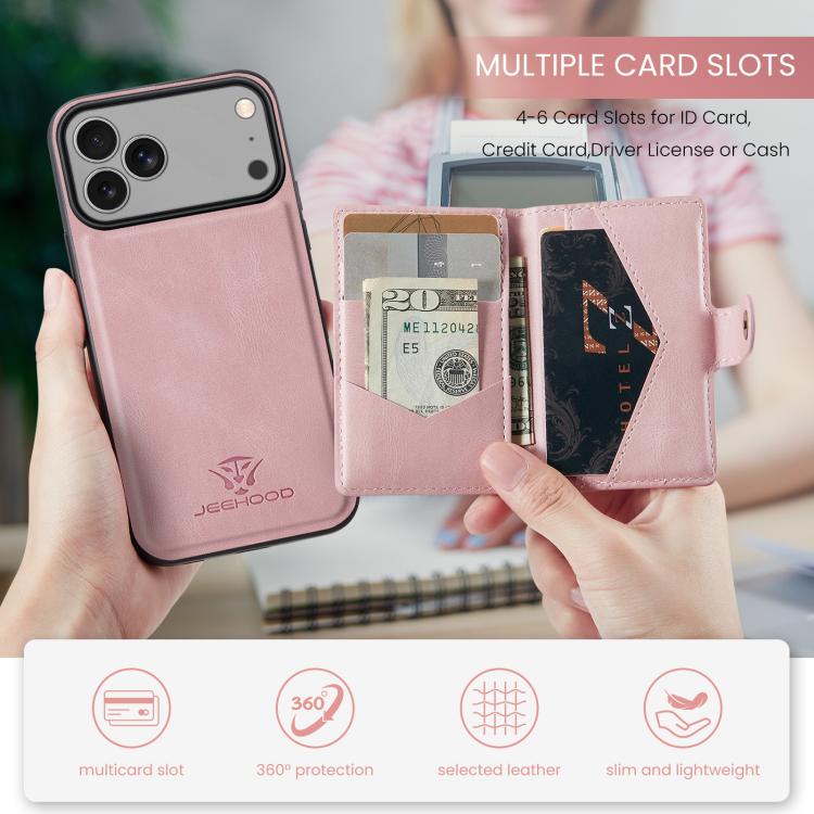 For iPhone 17 Pro Max JEEHOOD J01 Retro Magnetic Detachable Wallet Phone Case(Pink) - iPhone 17 Pro Max Cases by JEEHOOD | Online Shopping UK | buy2fix