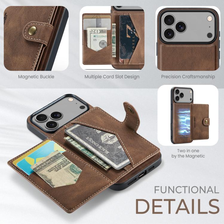 For iPhone 17 Pro JEEHOOD J01 Retro Magnetic Detachable Wallet Phone Case(Brown) - iPhone 17 Pro Cases by JEEHOOD | Online Shopping UK | buy2fix